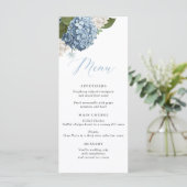 Blue Hydrangea Wedding Menu Menükarte (Stehend Vorderseite)