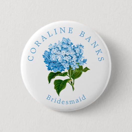 Blue Hydrangea Wedding Party Bridesmaid Button (Vorderseite)