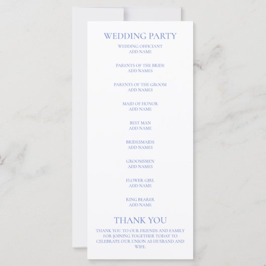 Blue Hydrangea Wedding Program (Rückseite)