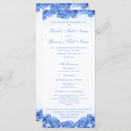 Blue Hydrangea Wedding Program Programm (Vorne/Hinten)