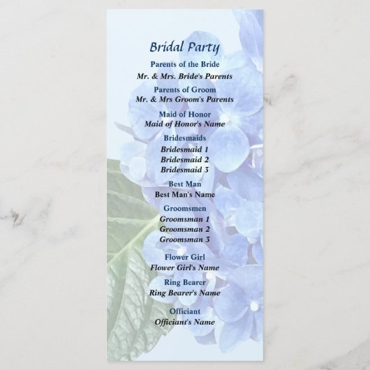 Blue Hydrangea Wedding Program Programm (Rückseite)