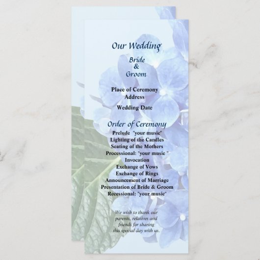 Blue Hydrangea Wedding Program Programm (Vorne/Hinten)