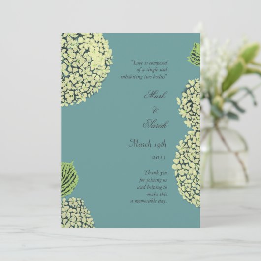 Blue Hydrangea Wedding Program Programm (Stehend Vorderseite)