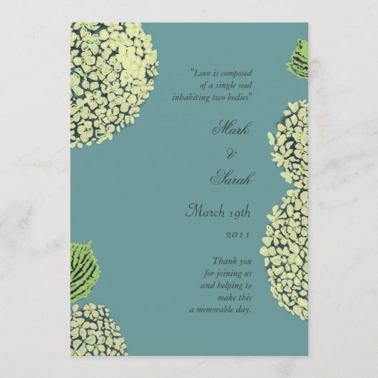 Blue Hydrangea Wedding Program Programm (Vorderseite)