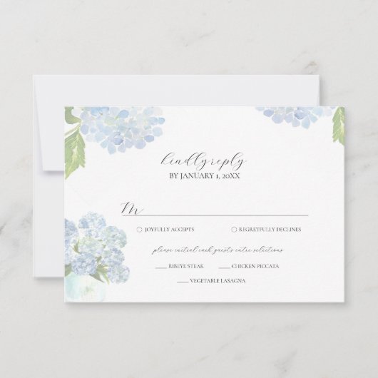 Blue Hydrangea Wedding Response Card RSVP Karte (Vorderseite)
