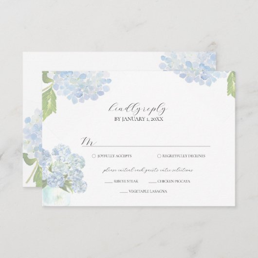 Blue Hydrangea Wedding Response Card RSVP Karte (Vorne/Hinten)