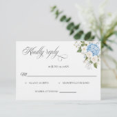 Blue Hydrangea Wedding RSVP card Karte (Stehend Vorderseite)