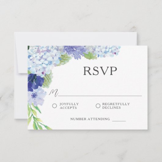 Blue Hydrangea Wedding RSVP Card Save The Date (Vorderseite)
