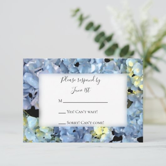 Blue Hydrangea Wedding RSVP Response Card (Stehend Vorderseite)
