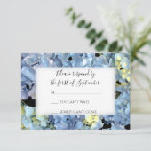Blue Hydrangea Wedding RSVP Response Card Karte (Stehend Vorderseite)