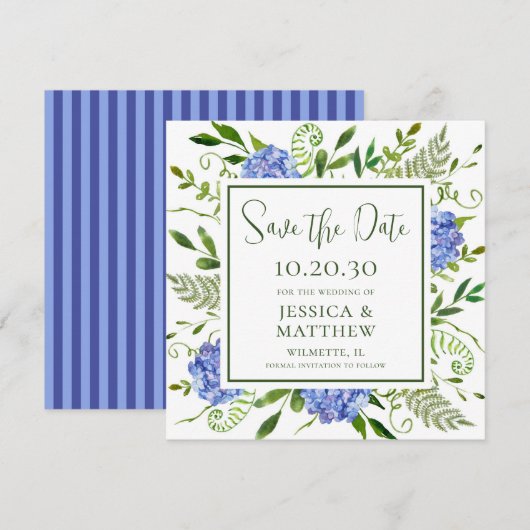 Blue Hydrangea Wedding Save The Date (Vorne/Hinten)