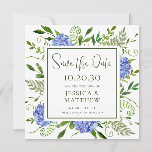 Blue Hydrangea Wedding Save The Date (Vorderseite)