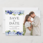 Blue Hydrangea Wedding Save the Date Card (Vorderseite)
