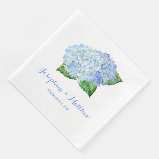 Blue Hydrangea Wedding Serviette (Ecke)