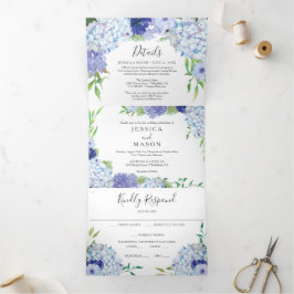 Blue Hydrangea Wedding Tri-Fold Einladungen