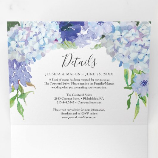 Blue Hydrangea Wedding Tri-Fold Einladungen (Innen Erste Seite)