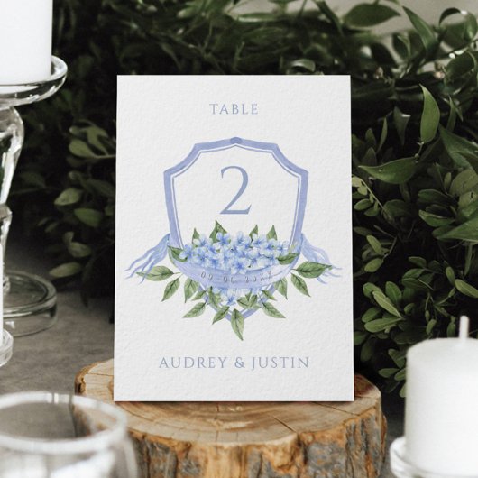 Blue Hydrangea Wedding Wappen Table Card Einladung