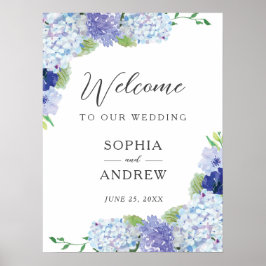 Blue Hydrangea Wedding Welcome Sign Poster