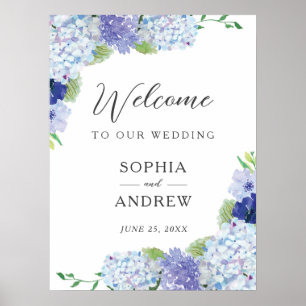 Blue Hydrangea Wedding Welcome Sign Poster