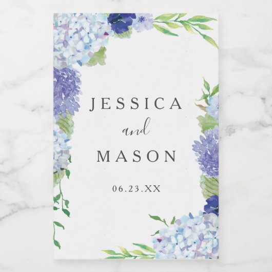 Blue Hydrangea Wedding Wine Labels Weinetikett (Einzelnes Label)