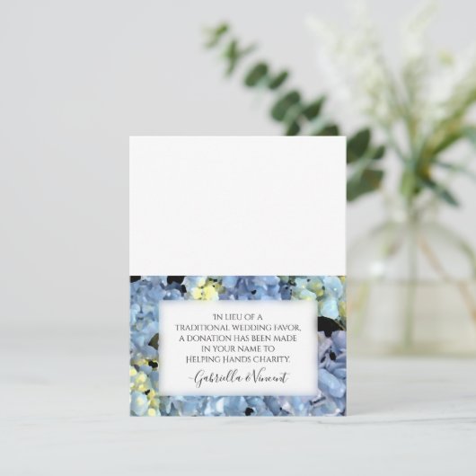 Blue Hydrangea Wedding Wohltätigkeit Fevor Card (Stehend Vorderseite)