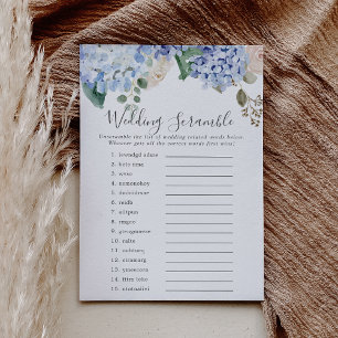 Blue Hydrangea Wedding Word Scramble Game Card Einladung