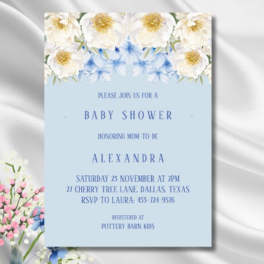 Blue Hydrangea White Floral Garden Baby Dusche Einladung