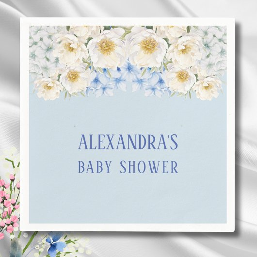 Blue Hydrangea White Floral Garden Baby Dusche Serviette