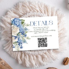 Blue Hydrangea White Floral Wedding QR Code Site Begleitkarte