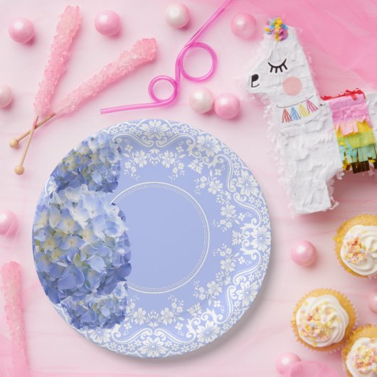 Blue Hydrangea White Lace Party Wedding Reception Pappteller (Party)