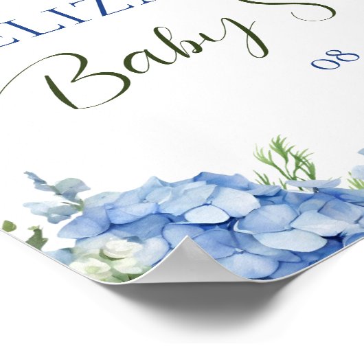 Blue Hydrangea White Roses Blumenschrift Willkomme Poster (Ecke)