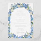 Blue Hydrangea White Roses Floral Arch Wedding Folieneinladung (Vorderseite)