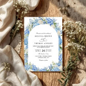Blue Hydrangea White Roses Floral QR Code Wedding Einladung