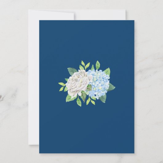Blue Hydrangea White Roses Gold Wedding Einladung (Rückseite)