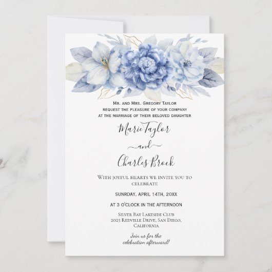 Blue Hydrangea White Wedding Einladung (Vorderseite)