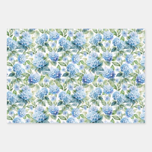 Blue Hydrangea Wrapping Paper Geschenkpapier Set (Vorderseite)