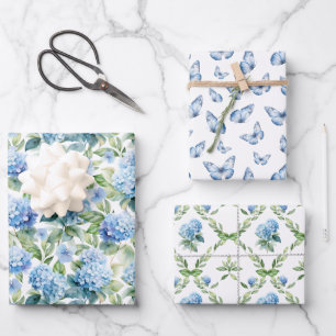 Blue Hydrangea Wrapping Paper Geschenkpapier Set