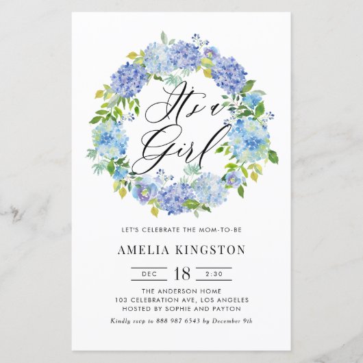 Blue Hydrangea Wreath Es ist eine Einladung für Mä (Vorderseite)