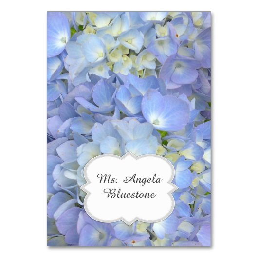 Blue Hydrangea Zentimeta Platzkarten Name Tischnummer (Vorderseite)