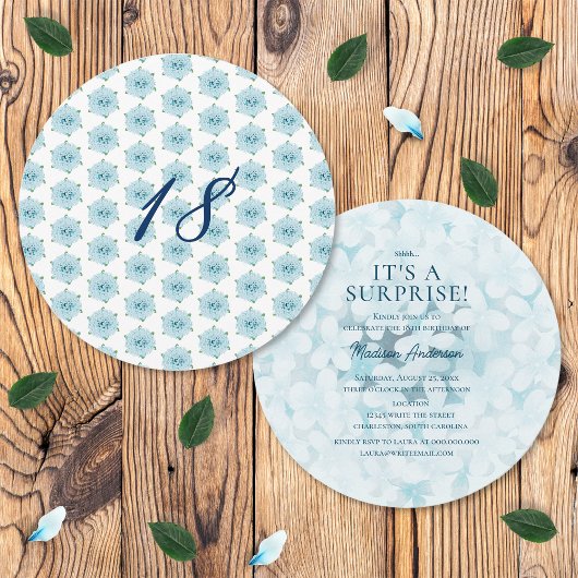 Blue Hydrangeas 18. Überraschung Geburtstagsparty Einladung
