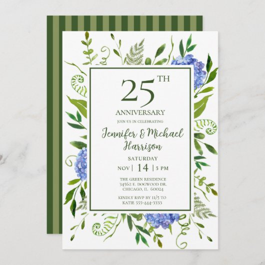 Blue Hydrangeas 25 Jahre Einladung (Vorne/Hinten)