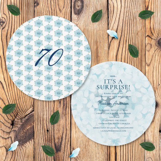Blue Hydrangeas 70. Überraschung Geburtstagsparty Einladung