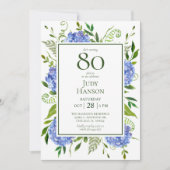 Blue Hydrangeas 80. Geburtstag Einladung (Vorderseite)