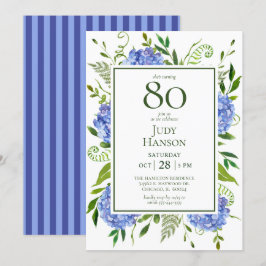 Blue Hydrangeas 80. Geburtstag Einladung