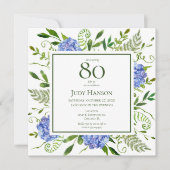 Blue Hydrangeas 80. Geburtstag Einladung (Vorderseite)