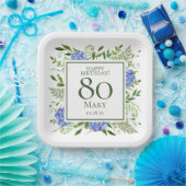 Blue Hydrangeas 80. Geburtstag Pappteller (Party)