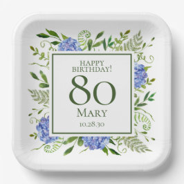 Blue Hydrangeas 80. Geburtstag Pappteller
