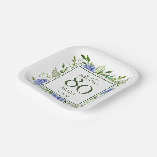 Blue Hydrangeas 80. Geburtstag Pappteller (Gewinkelt)