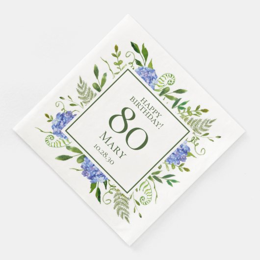Blue Hydrangeas 80. Geburtstag Serviette (Ecke)