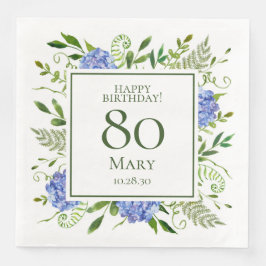 Blue Hydrangeas 80. Geburtstag Serviette